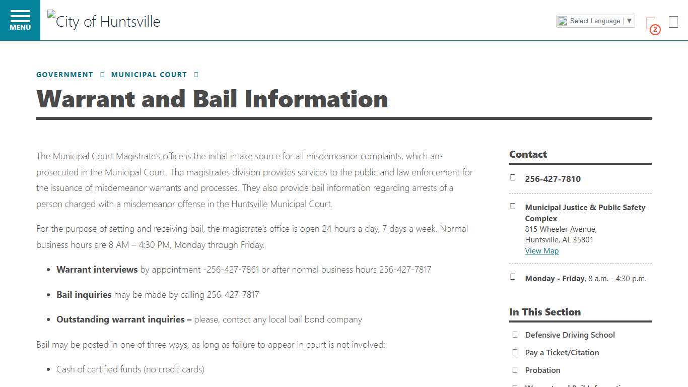 Warrant and Bail Information - City of Huntsville