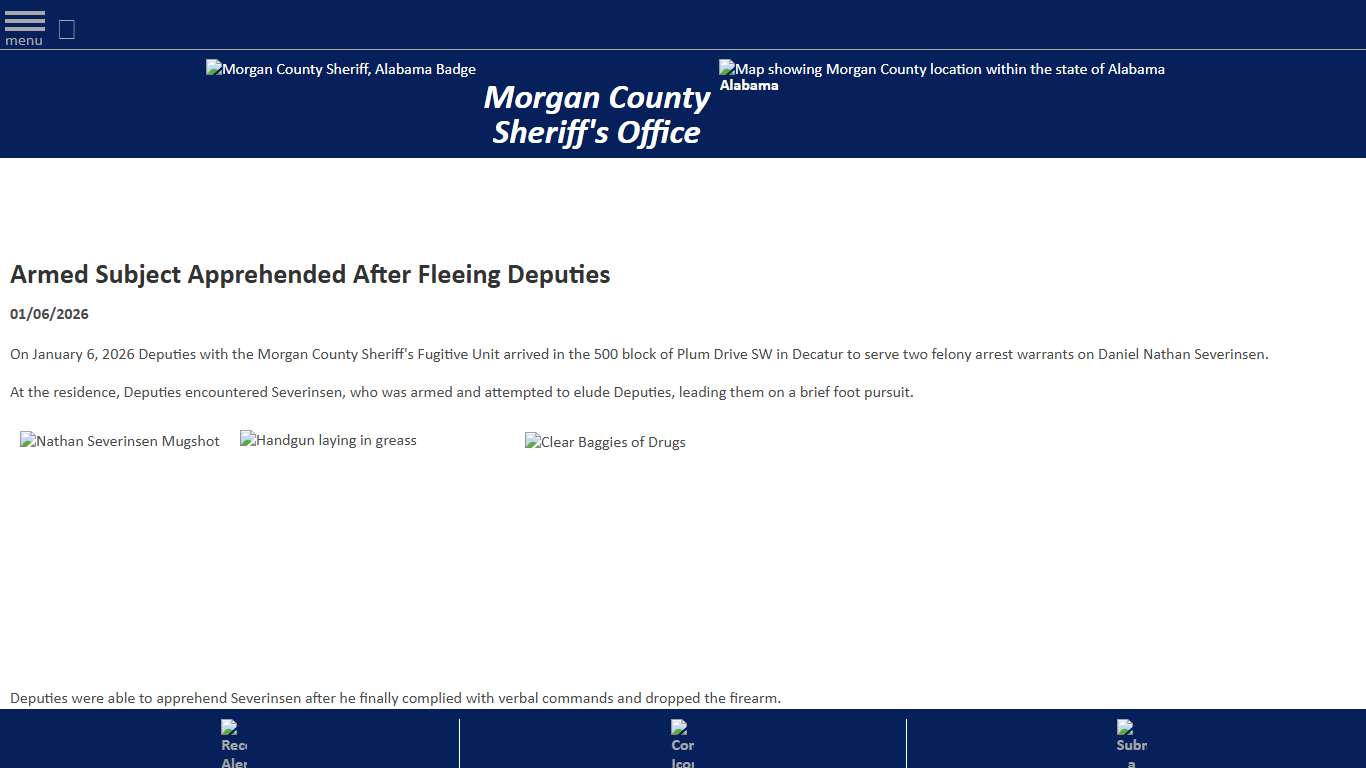 Armed Subject Apprehended After Fleeing Deputies (01/06/2026) - Press Releases - Morgan County Sheriff, Alabama