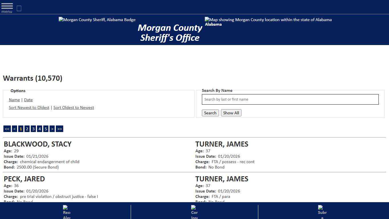 Warrants - Warrant Date - Descending - Morgan County Sheriff, Alabama